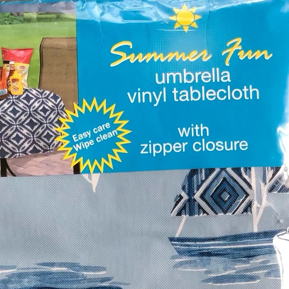 New, in original packaging, set of 3 outdoor vinyl umbrella tablecloths - Picture 1 of 7